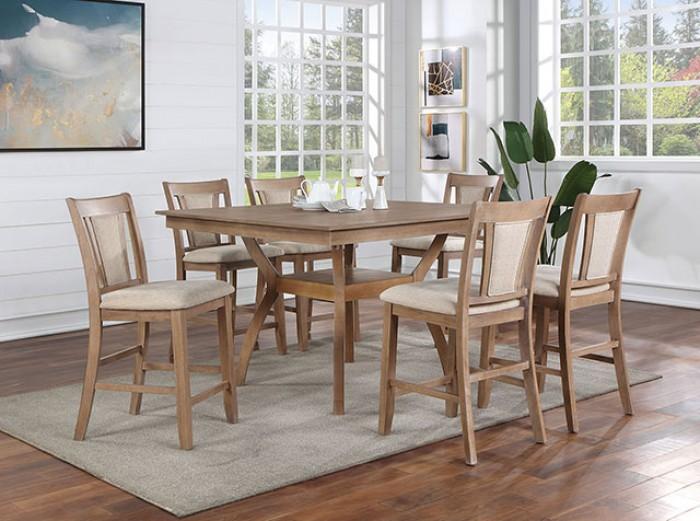 Transitional Counter Height Set Upminster Counter Height Dining Room Set 7PCS CM3984NT-PT-7PCS CM3984NT-PT-7PCS in Natural, Beige Fabric