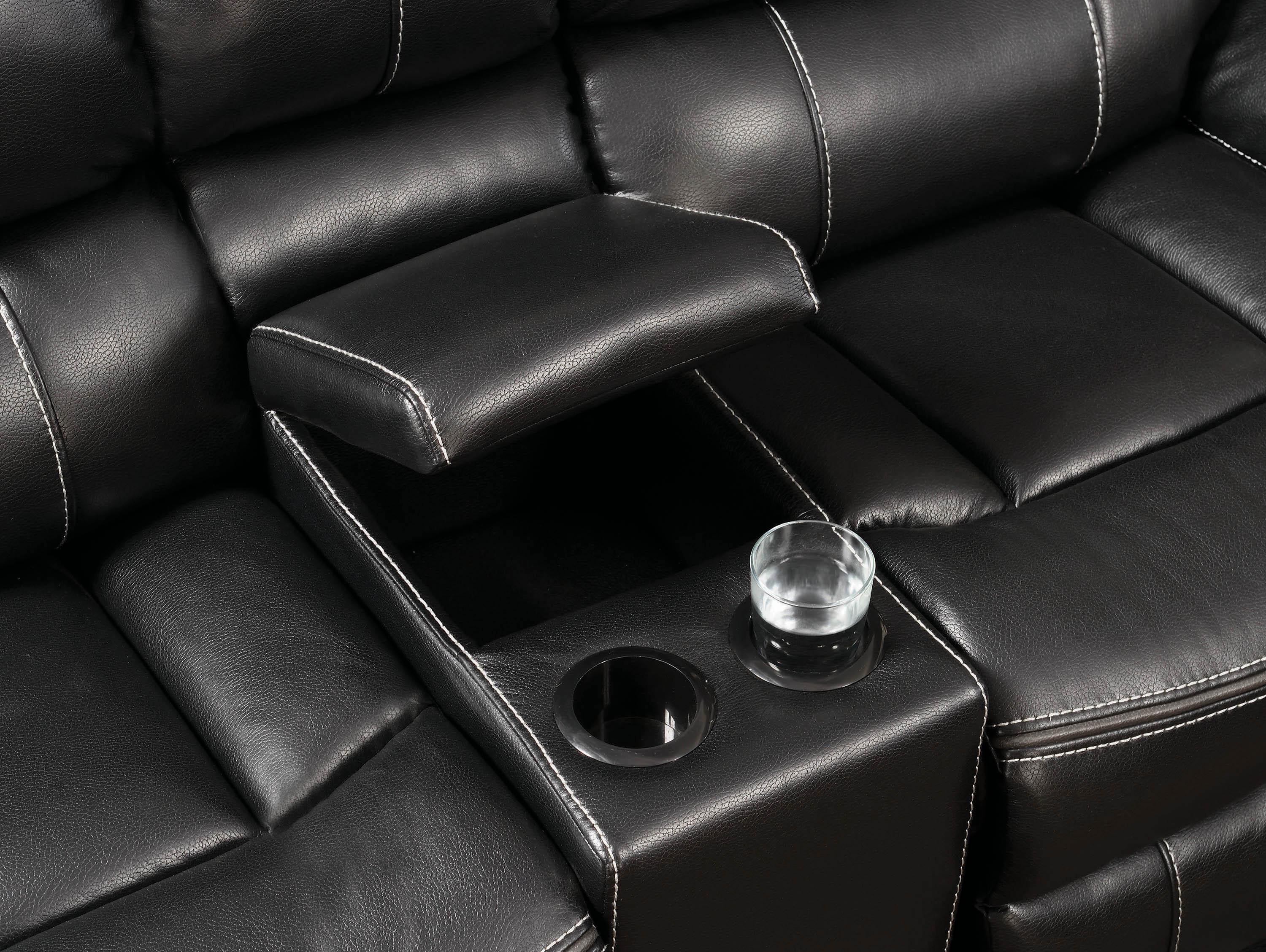 

    
601935 Modern Black Faux Leather Motion Loveseat Coaster 601935 Willemse
