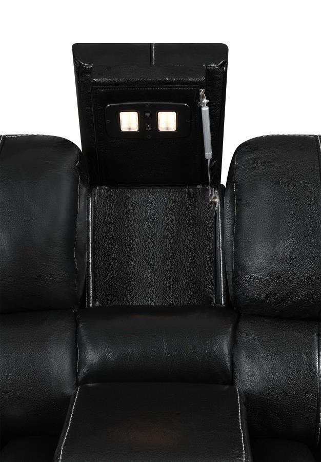 

    
 Shop  Modern Black Faux Leather Motion Loveseat Coaster 601935 Willemse

