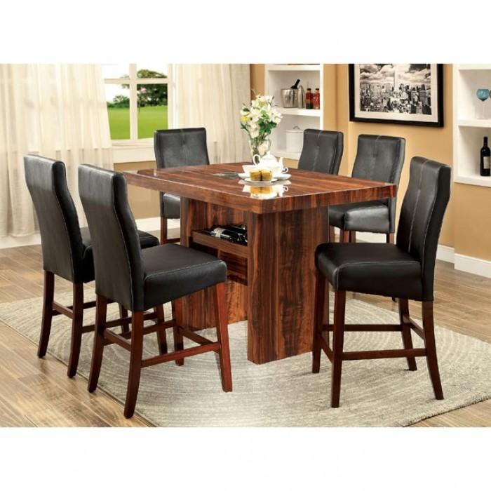 

    
Transitional Brown Cherry/Black Solid Wood Counter Height Dining Room Set 7PCS Furniture of America Bonneville CM3824PT-7PCS
