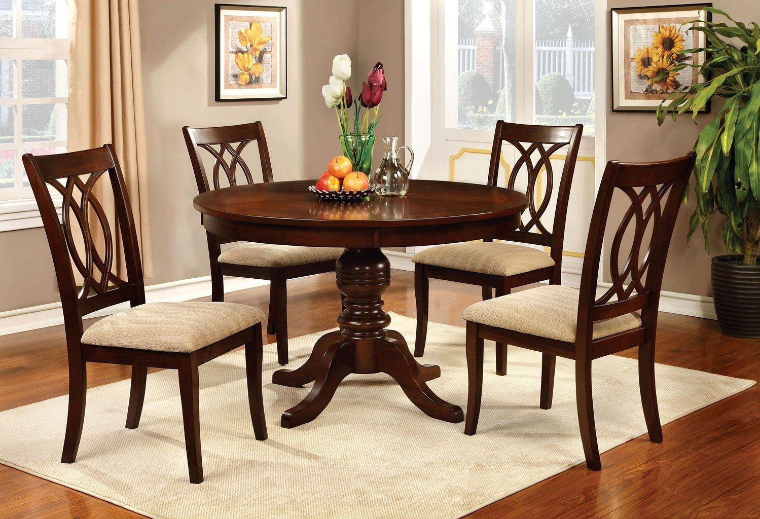

    
Transitional Brown Cherry Solid Wood Dining Room Set 5pcs Furniture of America Carlisle
