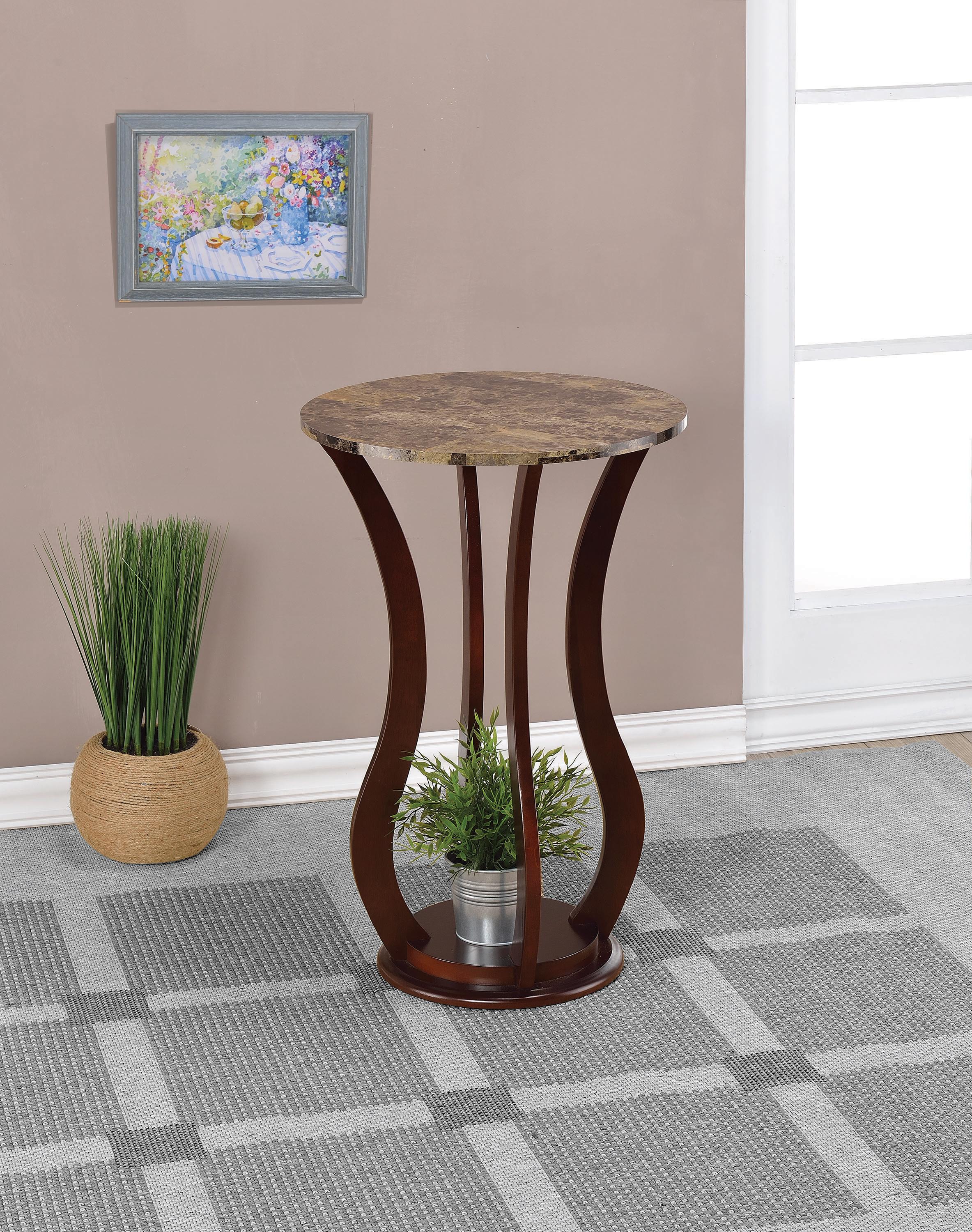 

    
Transitional Brown Faux Marble Top Accent Table Coaster 900926
