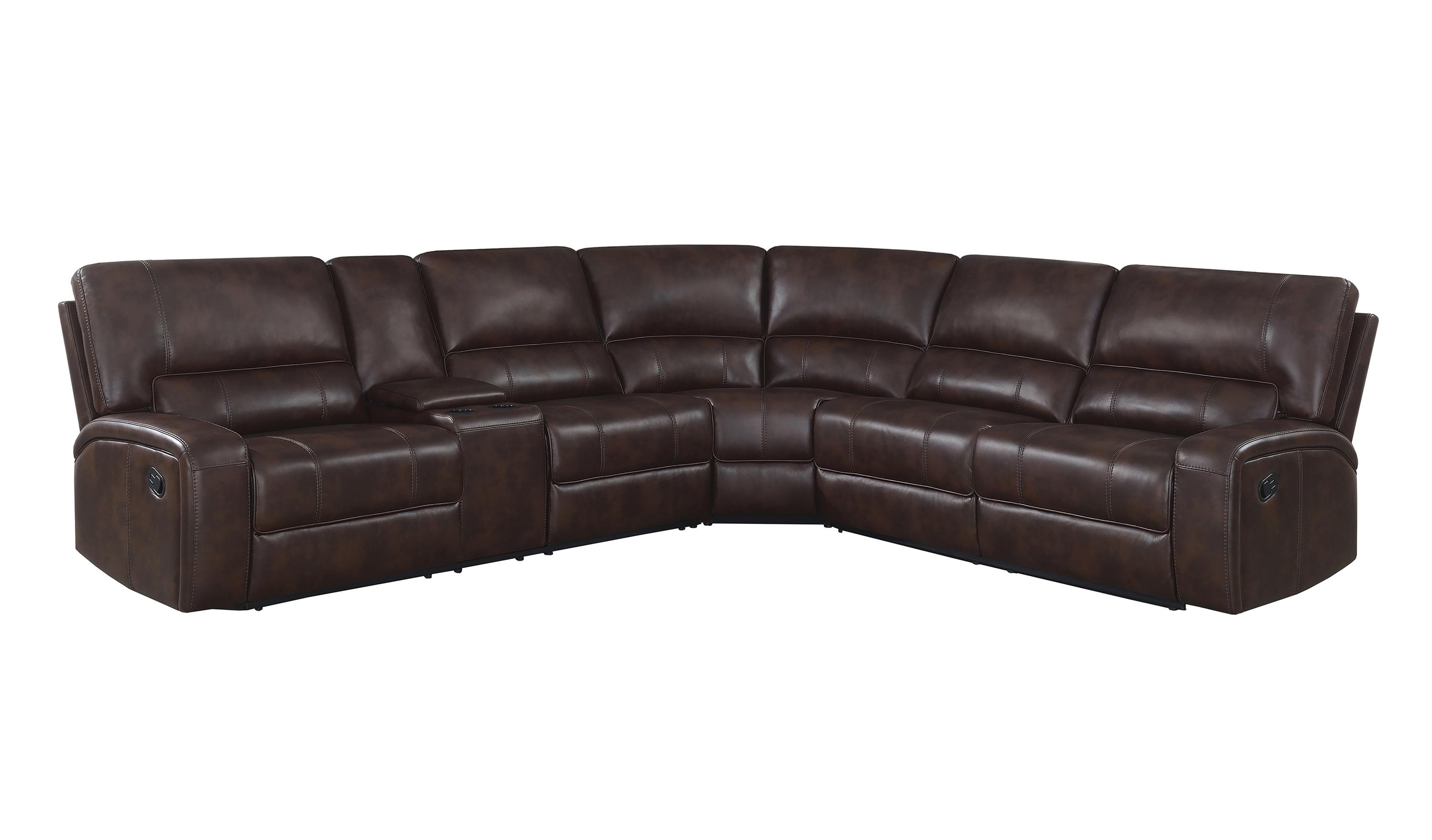 

    
Transitional Brown Leatherette3-Piece Motion Sectional Coaster 600440 Brunson
