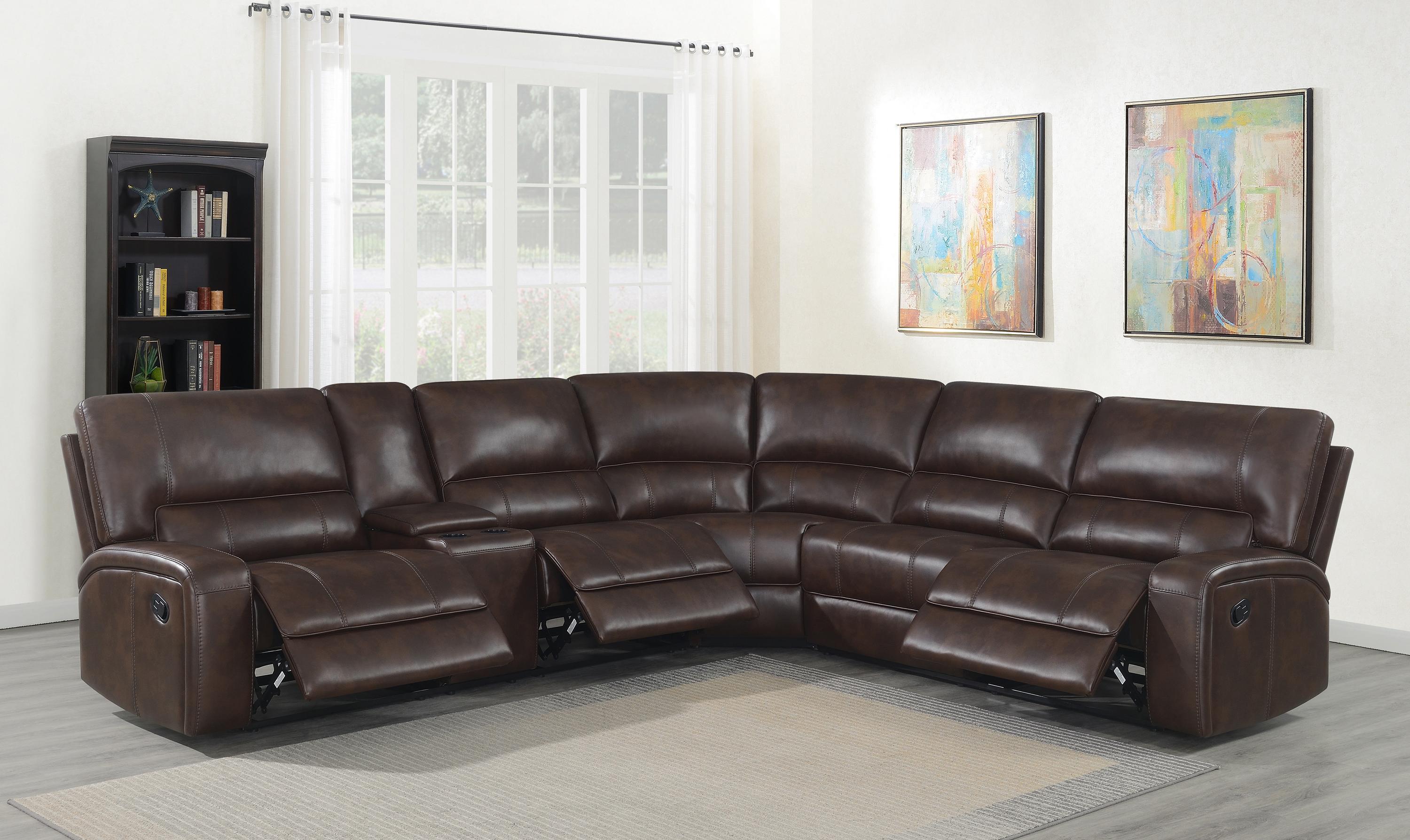 

                    
Buy Transitional Brown Leatherette3-Piece Motion Sectional Coaster 600440 Brunson
