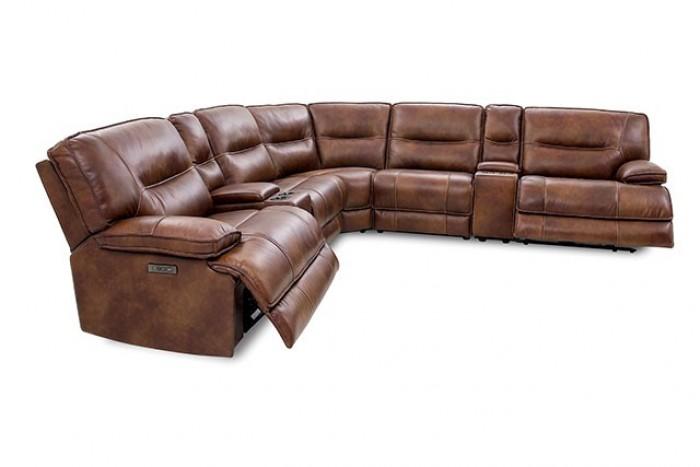 

        
Furniture of America Louella Power Reclining Sectional Sofa CM9905-SS Sectional Recliner Rustic Brown/Brown Top grain leather 51216544987987

