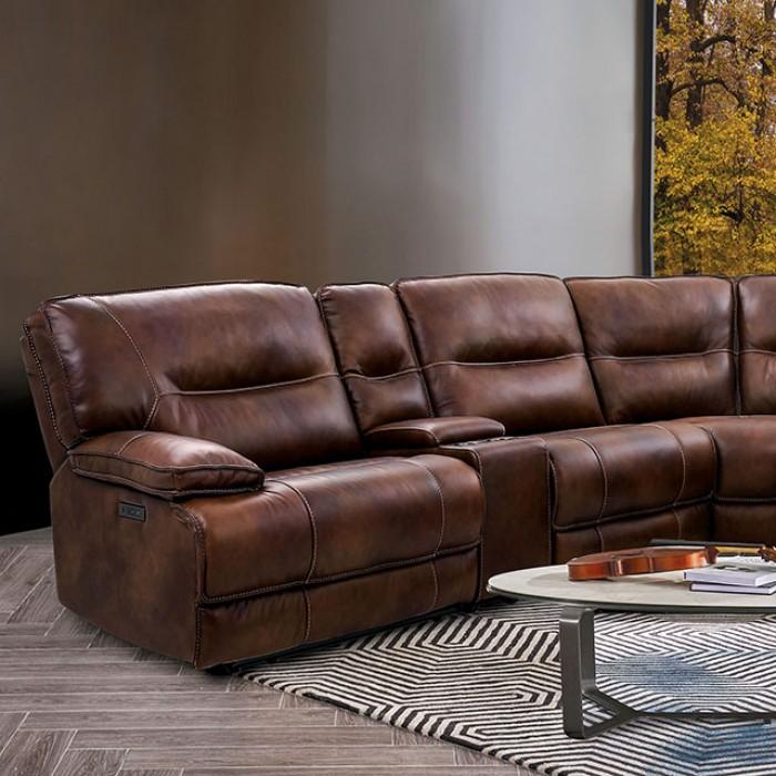 Transitional Sectional Recliner Louella Power Reclining Sectional Sofa CM9905-SS CM9905-SS in Rustic Brown, Brown Top grain leather