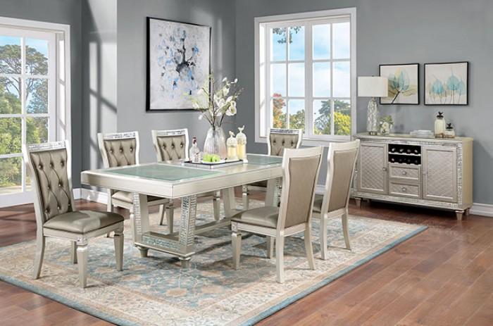 

    
Transitional Champagne Solid Wood Dining Room Set 5pcs Furniture of America Adelina
