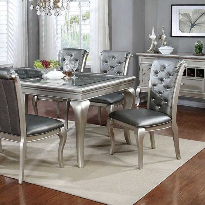 Transitional Dining Room Set CM3219T-66-Set-8 Amina CM3219T-66-8PC in Champagne Leatherette