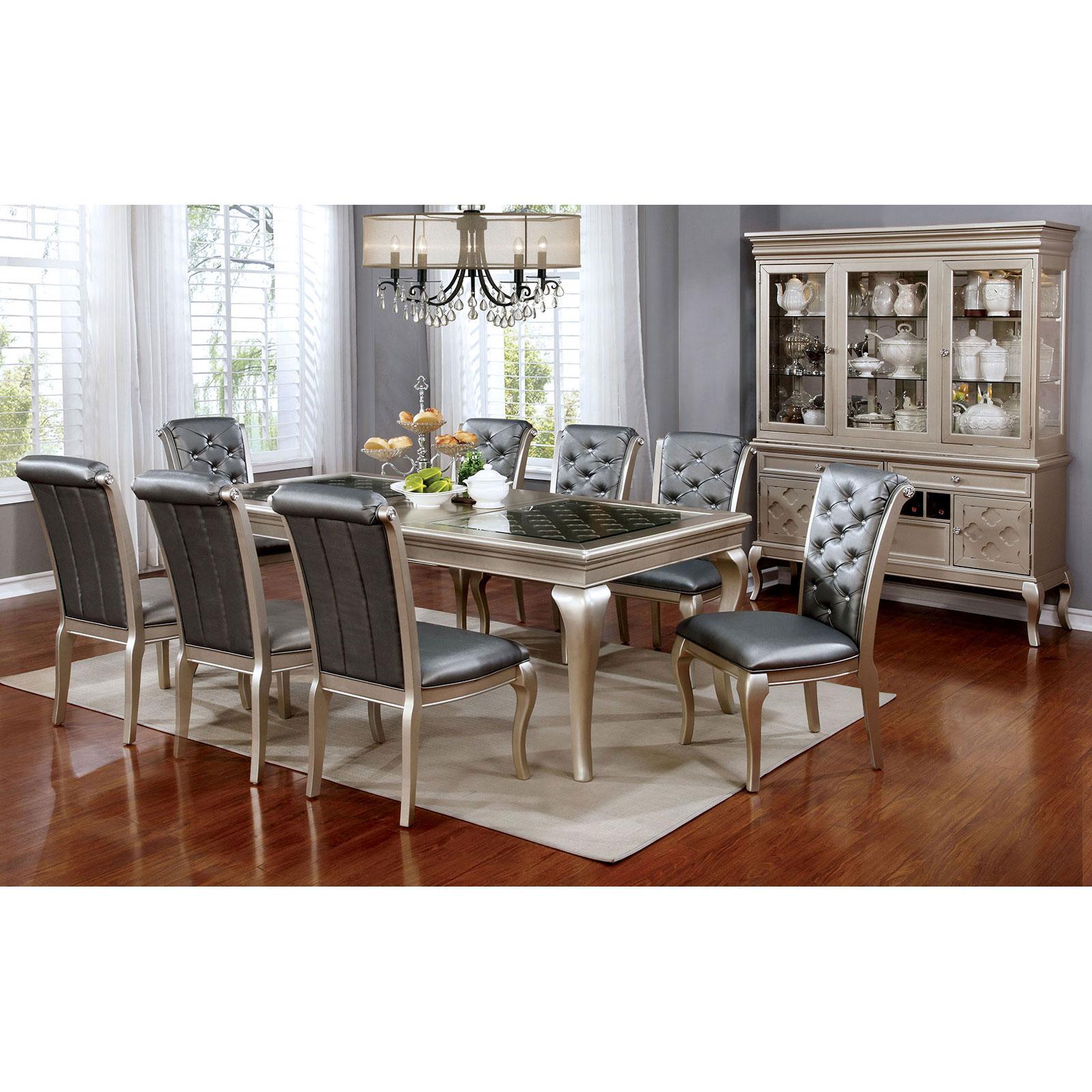 Transitional Dining Room Set CM3219T-Set-7 Amina CM3219T-7PC in Champagne Leatherette