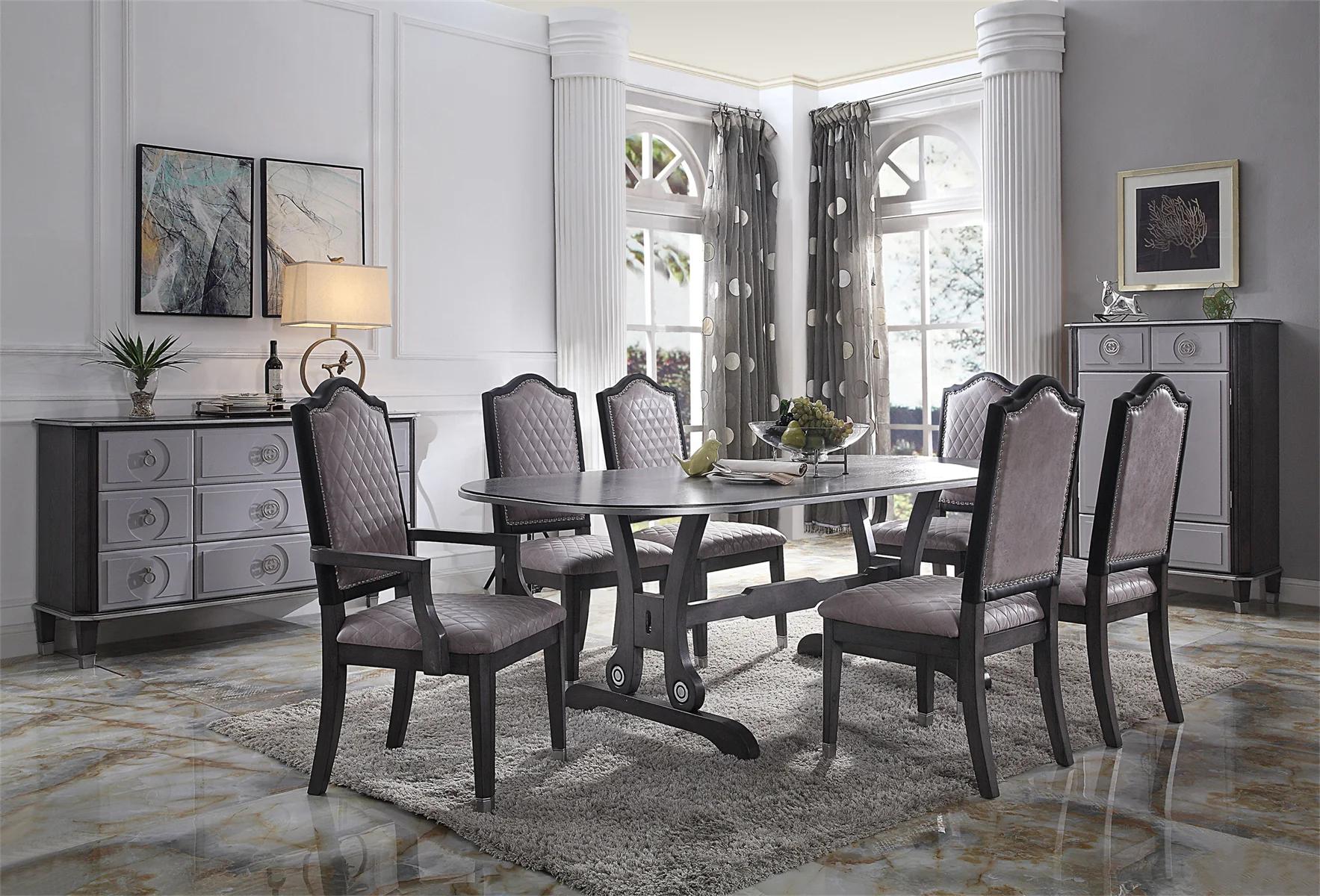 Transitional Dining Room Set House Beatrice 68810-8pcs in Charcoal Fabric