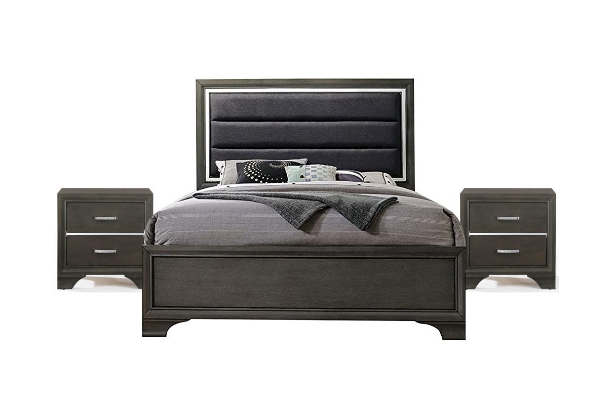 

    
Transitional Charcoal/Gray Finish Fabric Queen Bedroom Set 3Pcs Carine II-26260Q Acme
