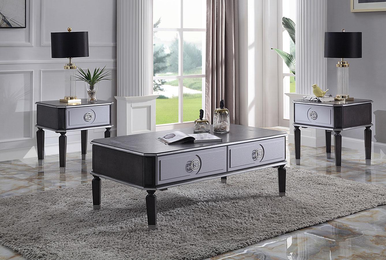 Modern, Transitional Coffee Table and 2 End Tables House Beatrice 88815-3pcs in Charcoal 
