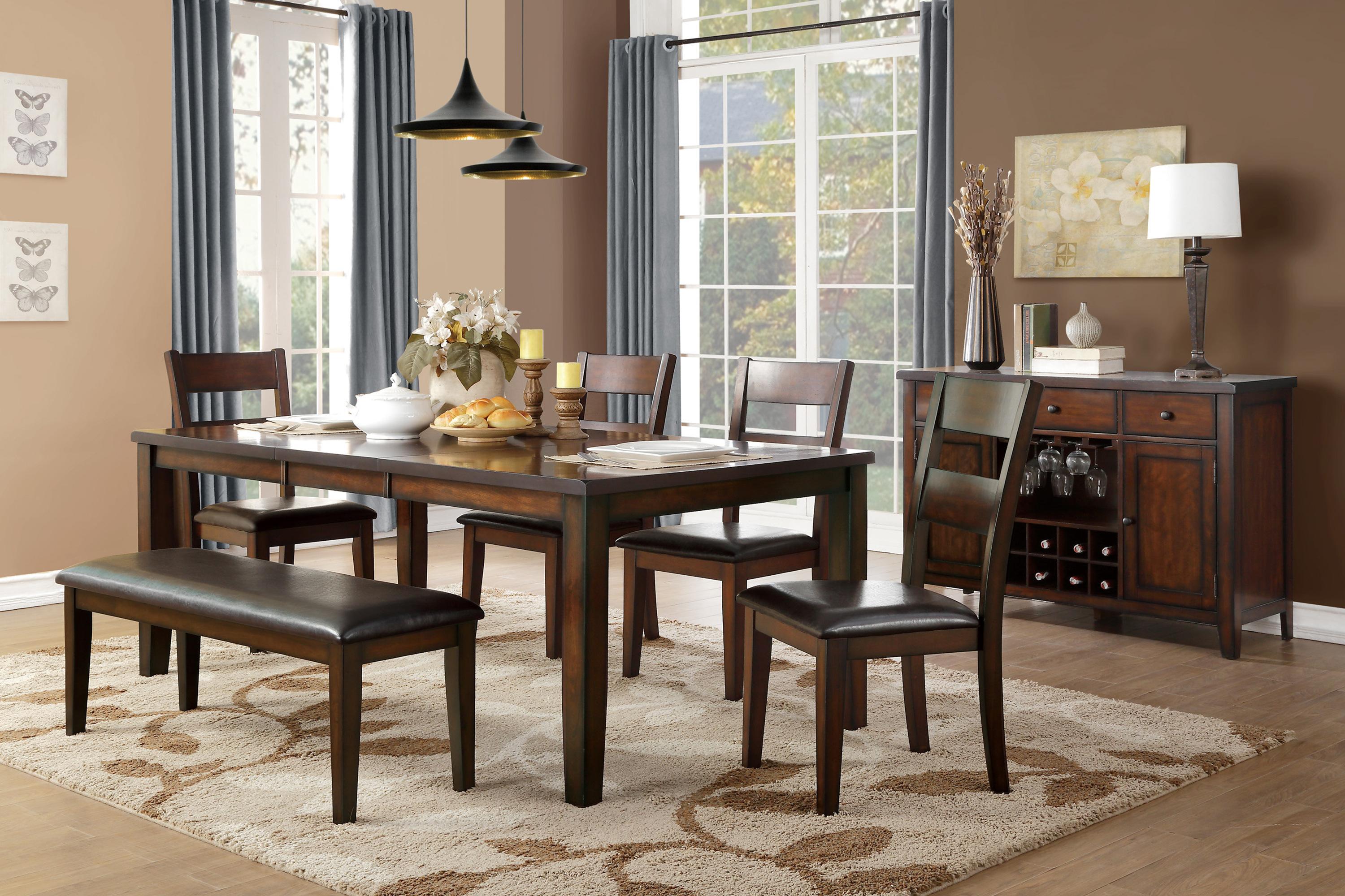 Transitional Dining Room Set 5547-78*6PC Mantello 5547-78*6PC in Cherry Faux Leather