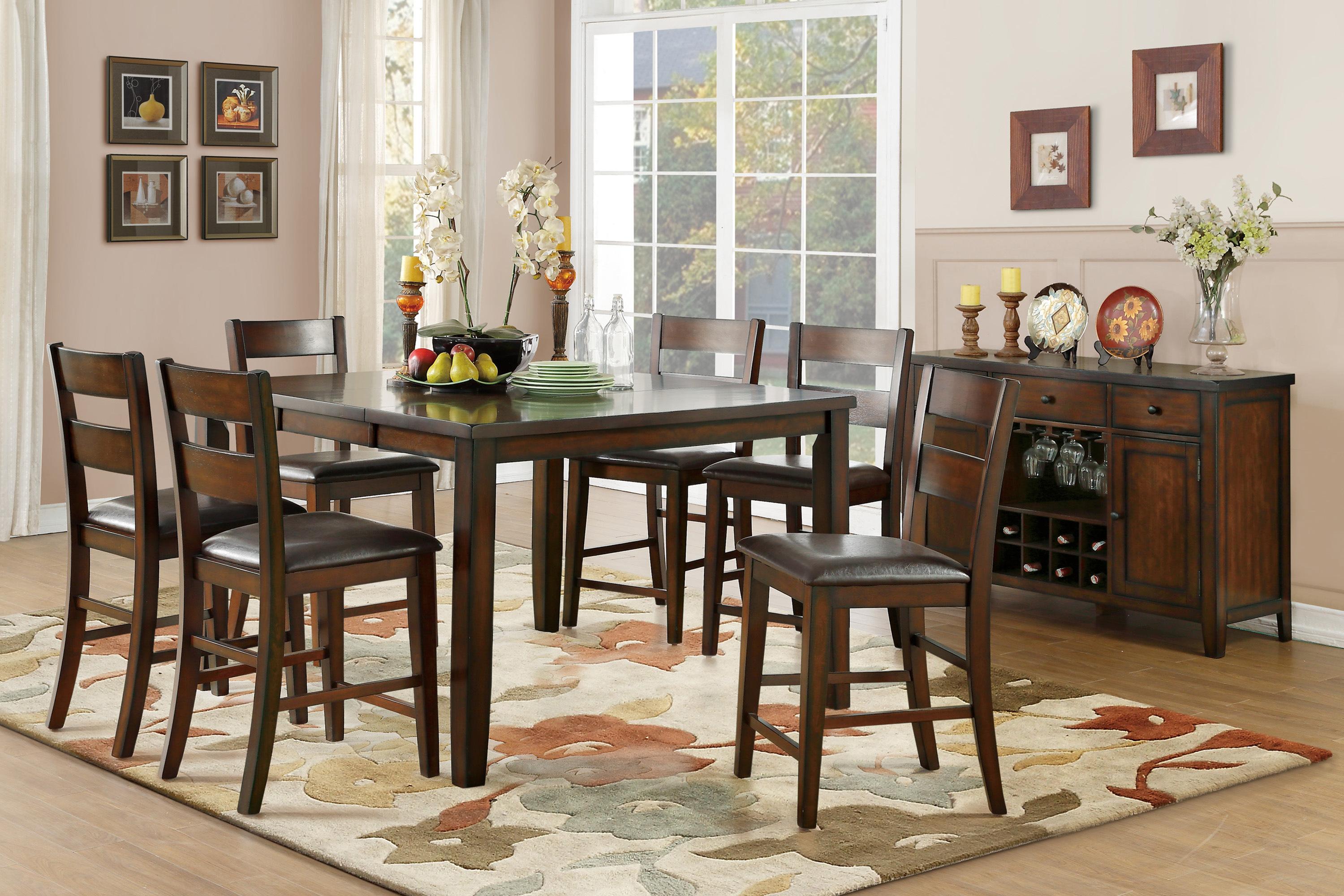 Transitional Dining Room Set 5547-36-8PC Mantello 5547-36-8PC in Cherry Faux Leather