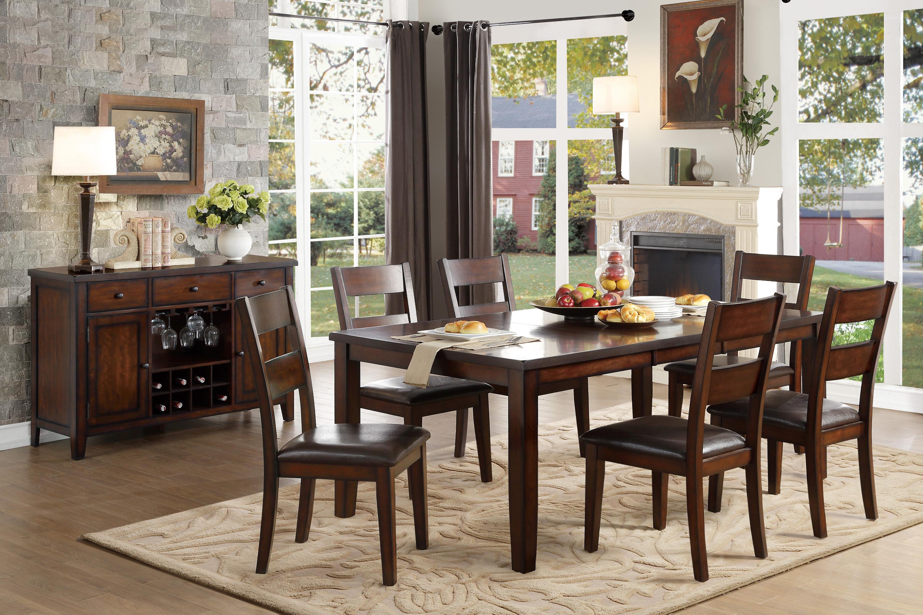 Transitional Dining Room Set 5547-78*8PC Mantello 5547-78*8PC in Cherry Faux Leather
