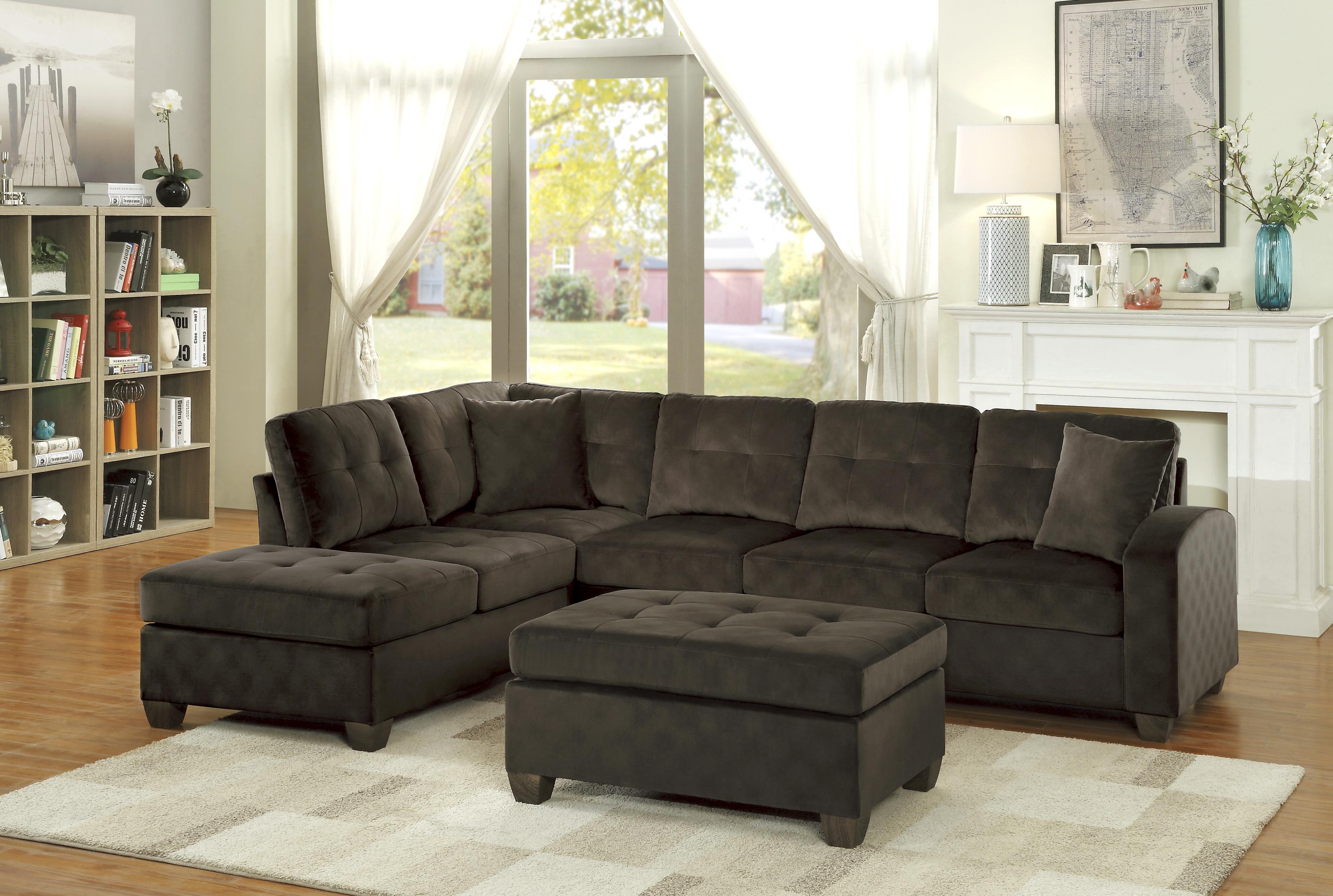 

    
 Shop  Transitional Chocolate Fabric 2-Piece Sectional w/Ottoman Homelegance 8367CH*3 Emilio
