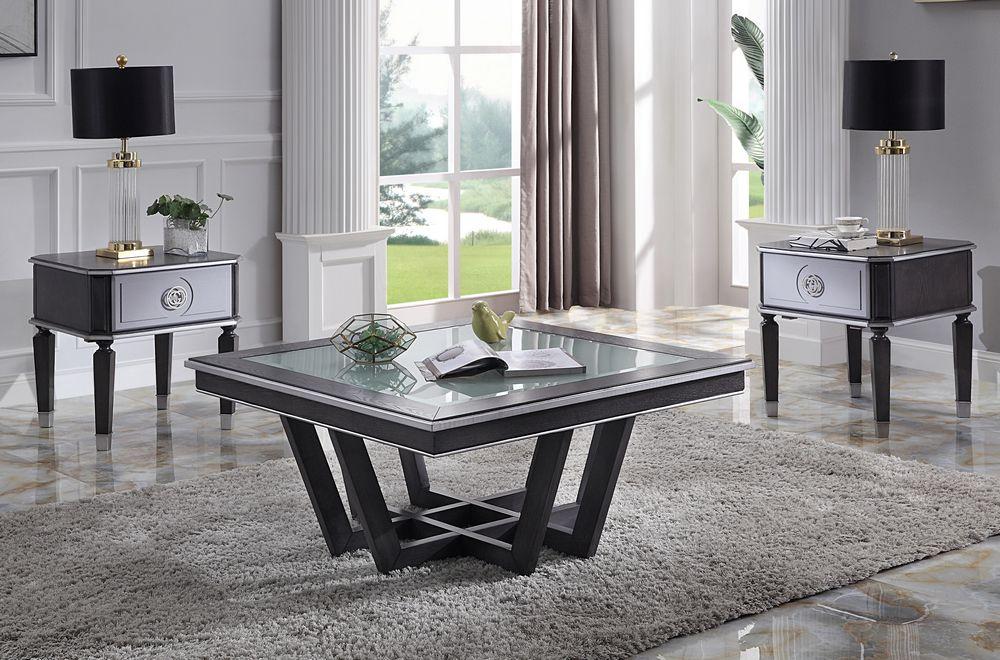 Modern, Transitional Coffee Table and 2 End Tables House Beatrice 88810-3pcs in Charcoal 
