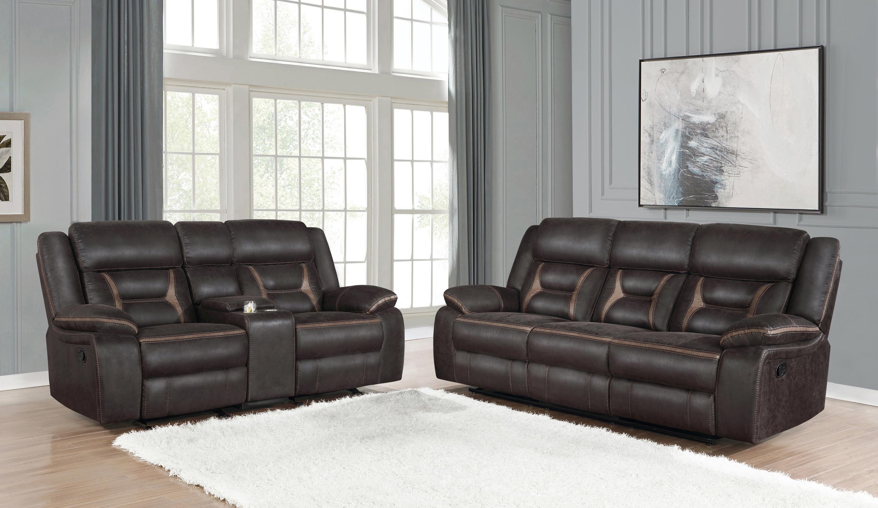 Transitional Living Room Set 651354-S2 Greer 651354-S2 in Dark Brown Leatherette