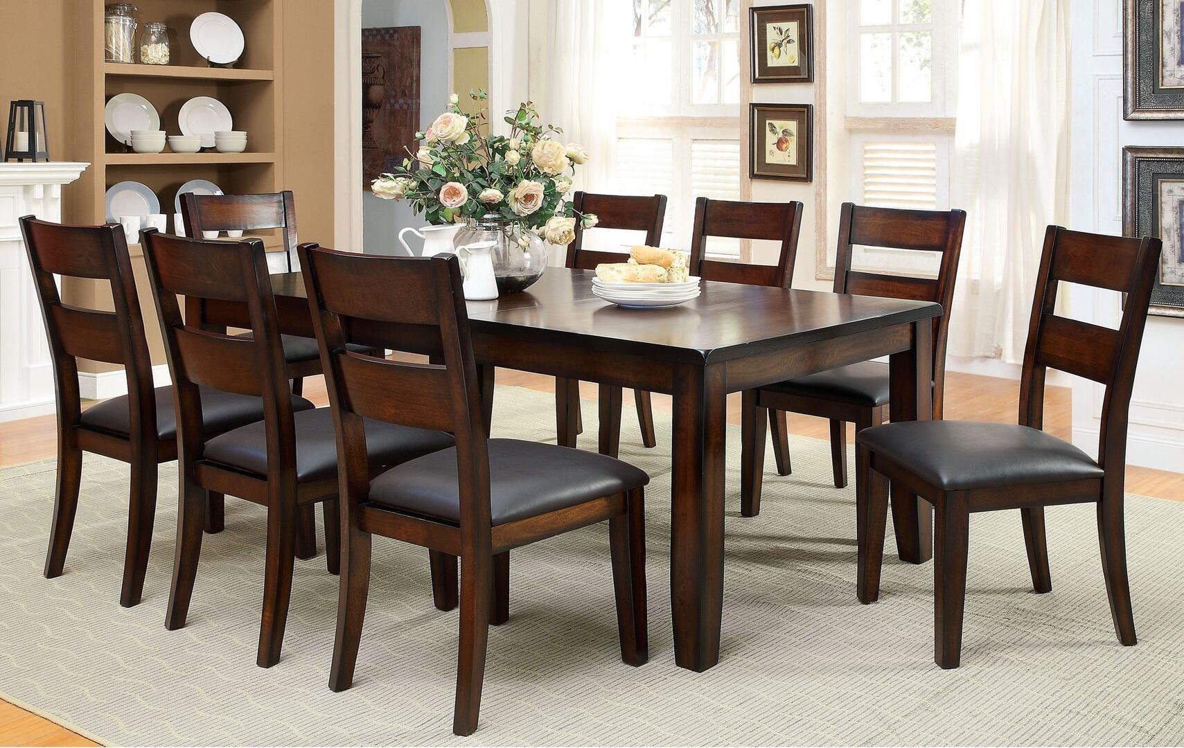 Transitional Dining Room Set CM3187T-Set-9 Dickinson CM3187T-9PC in Dark Cherry Leatherette