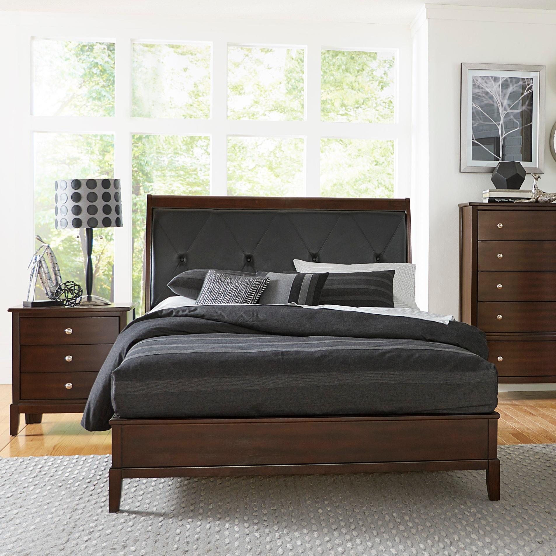 Transitional Bedroom Set 1730K-1CK-3PC Cotterill 1730K-1CK-3PC in Dark Cherry Faux Leather