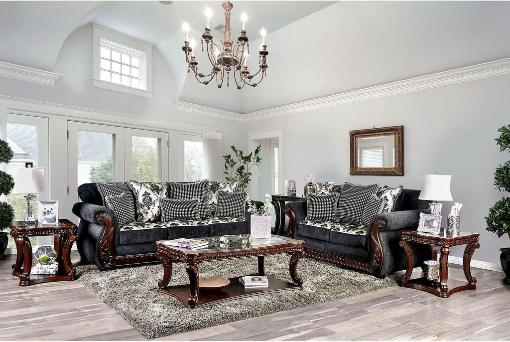 Traditional Sofa and Loveseat Set SM6218-2PC Whitland SM6218-2PC in Black Chenille