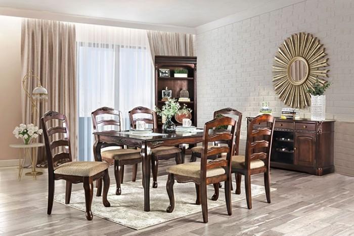 Transitional Dining Room Set Townsville Dining Room Set 7PCS CM3109T-7PCS CM3109T-7PCS in Dark Walnut, Tan Fabric