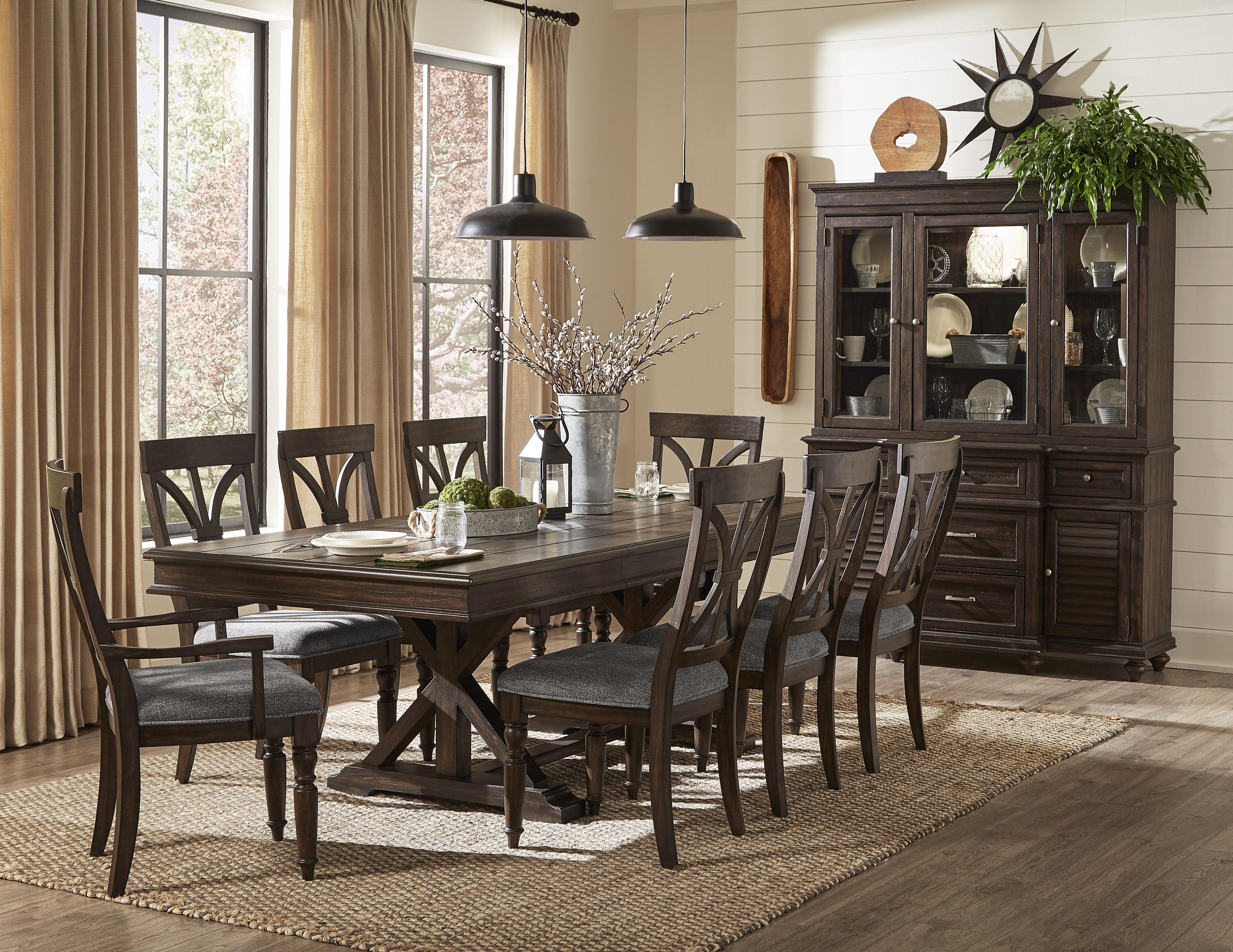 Transitional Dining Room Set 1689-96*9PC Cardano 1689-96*9PC in Charcoal Polyester