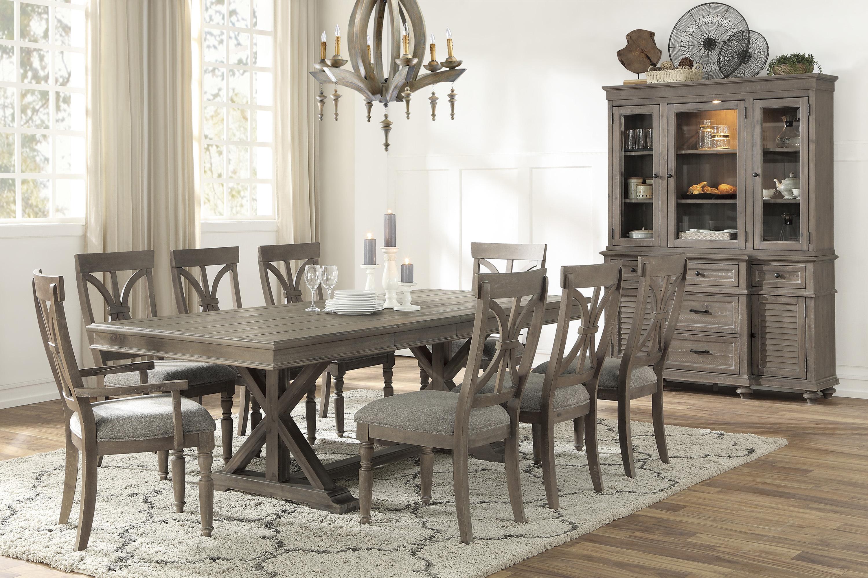 Transitional Dining Room Set 1689BR-96*8PC Cardano 1689BR-96*8PC in Light Brown Polyester