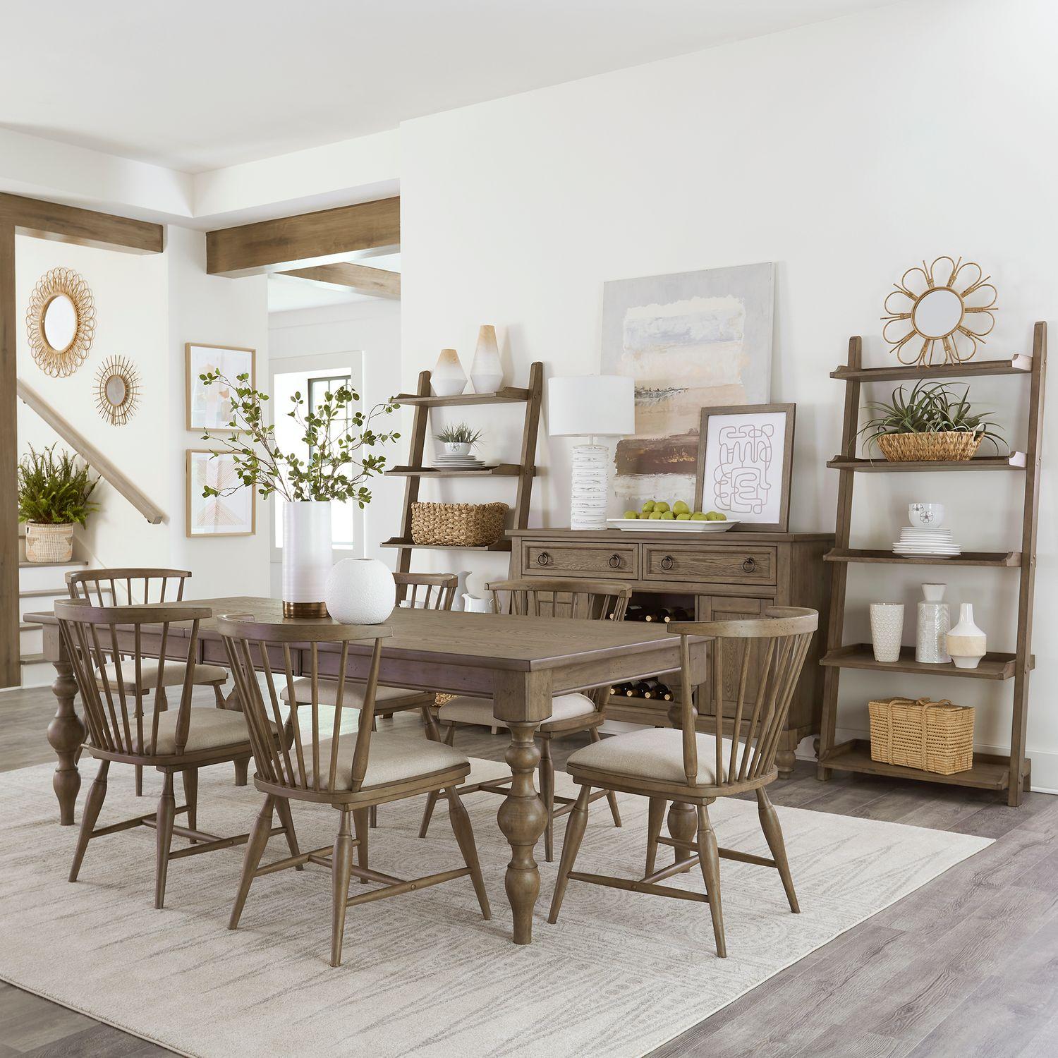 Transitional Dining Table Set Americana Farmhouse (615-CD) 615-CD-7RLS in Taupe 