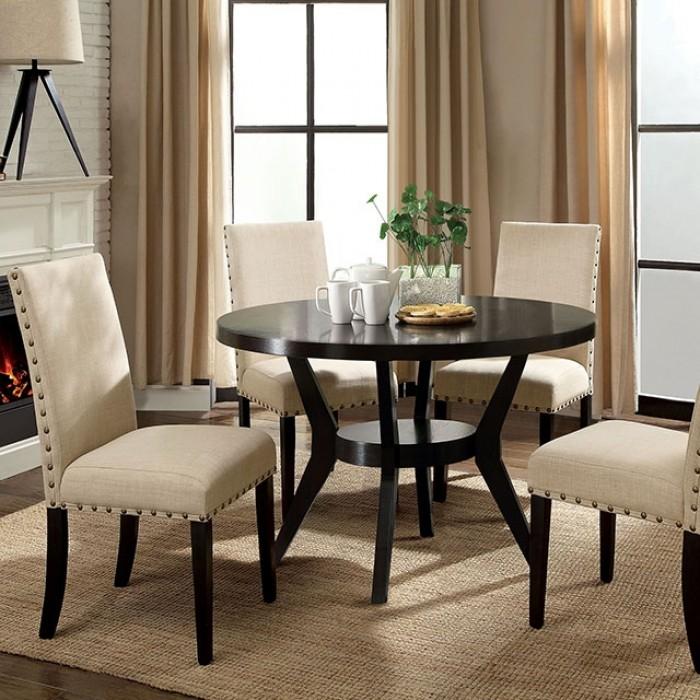 

    
Transitional Espresso & Beige Solid Wood Dining Room Set 5pcs Furniture of America Downtown & Kaitlin
