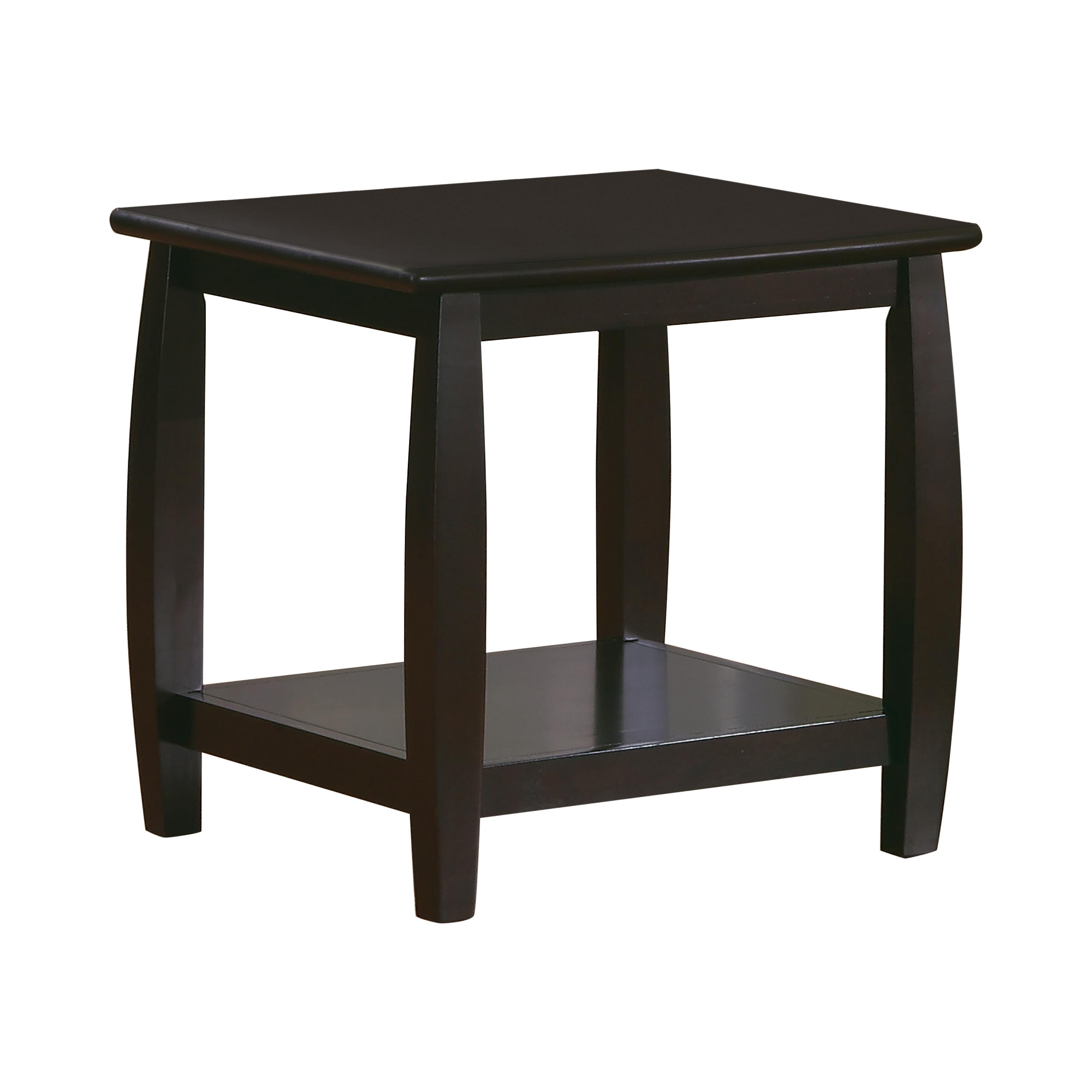 

    
Transitional Espresso Wood End Table Coaster 701077
