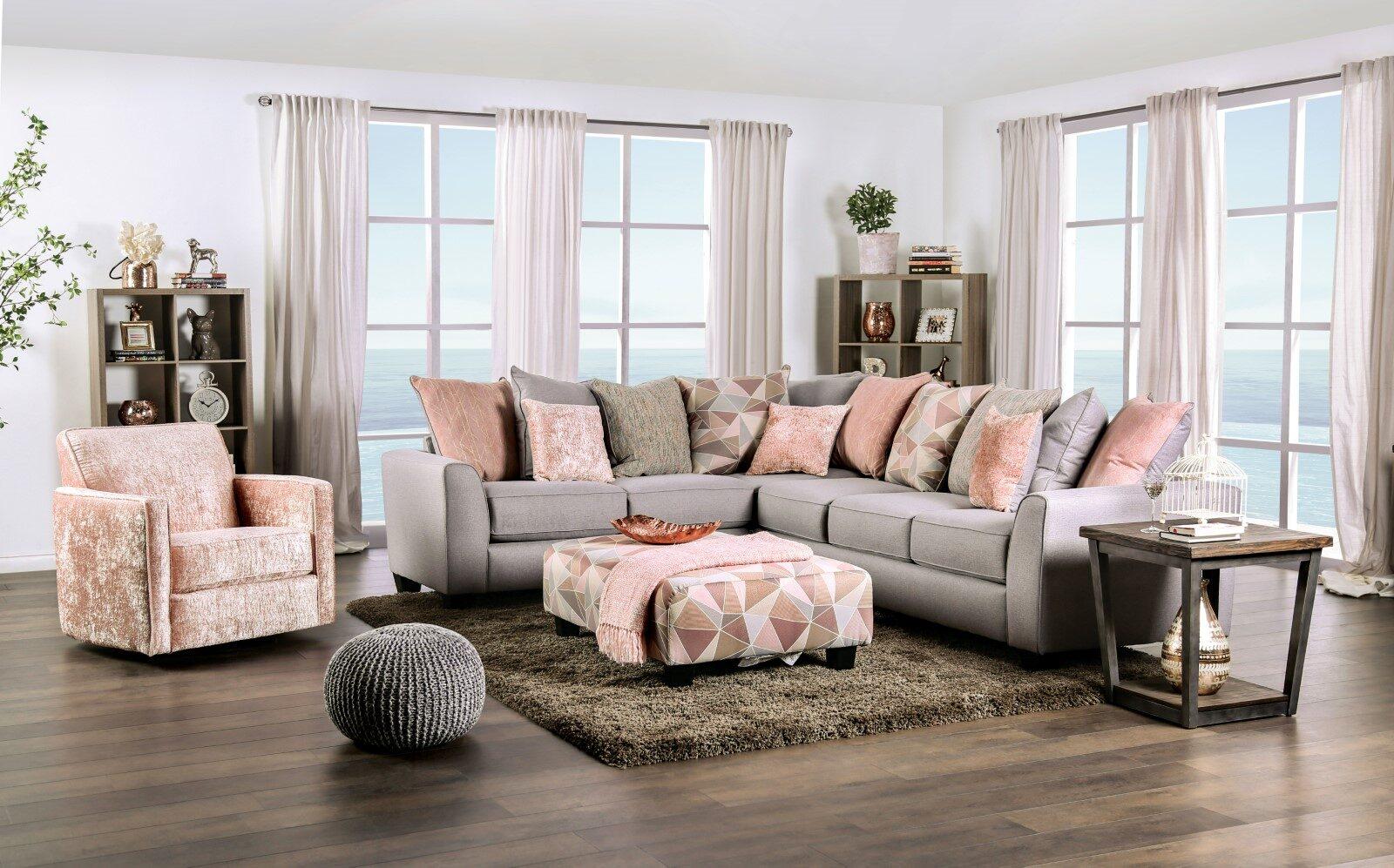 

    
Transitional Gray Chenille Sectional Sofa Furniture of America SM5167 Harriden
