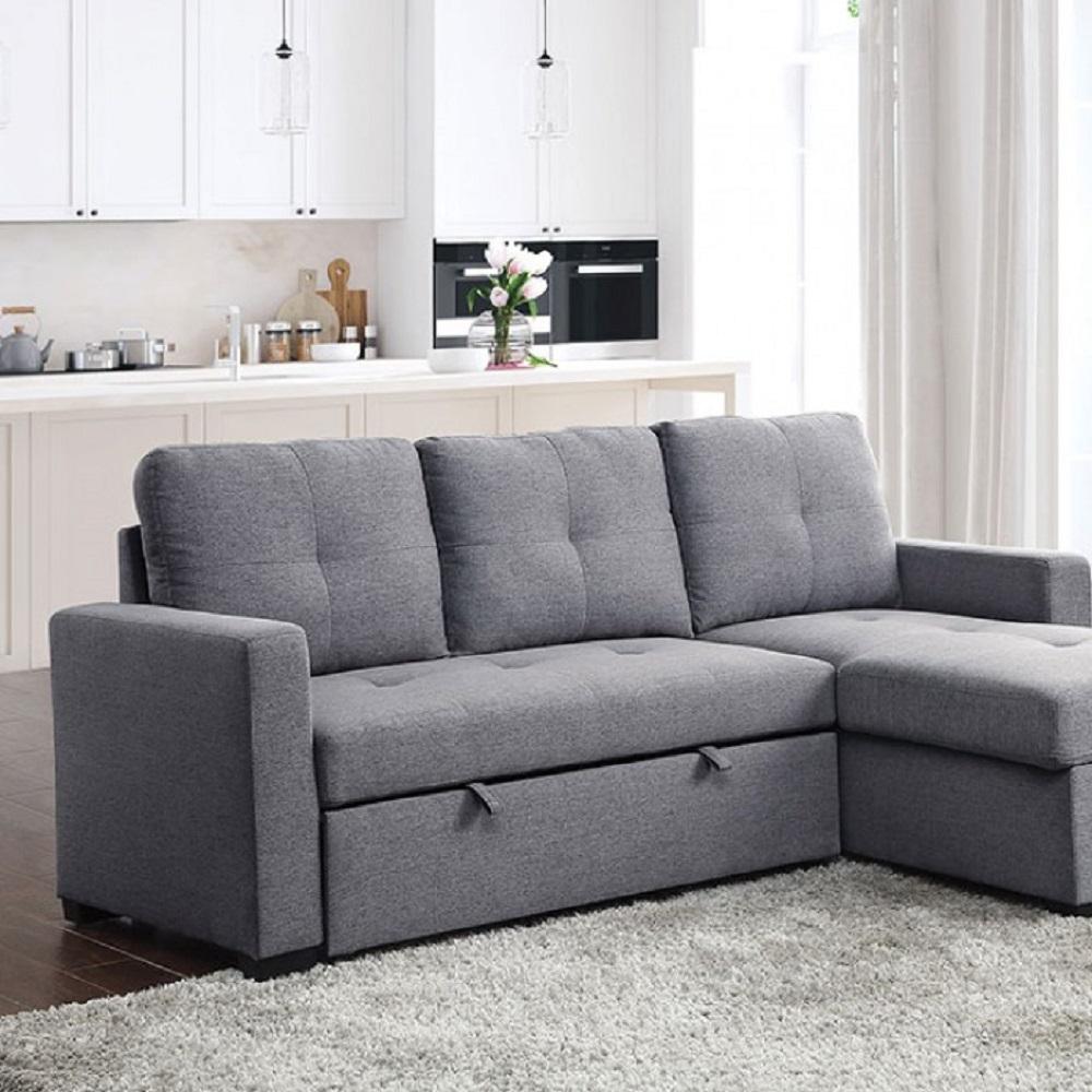 Transitional Sectional Sofa CM6068GY Polly CM6068GY in Gray Fabric
