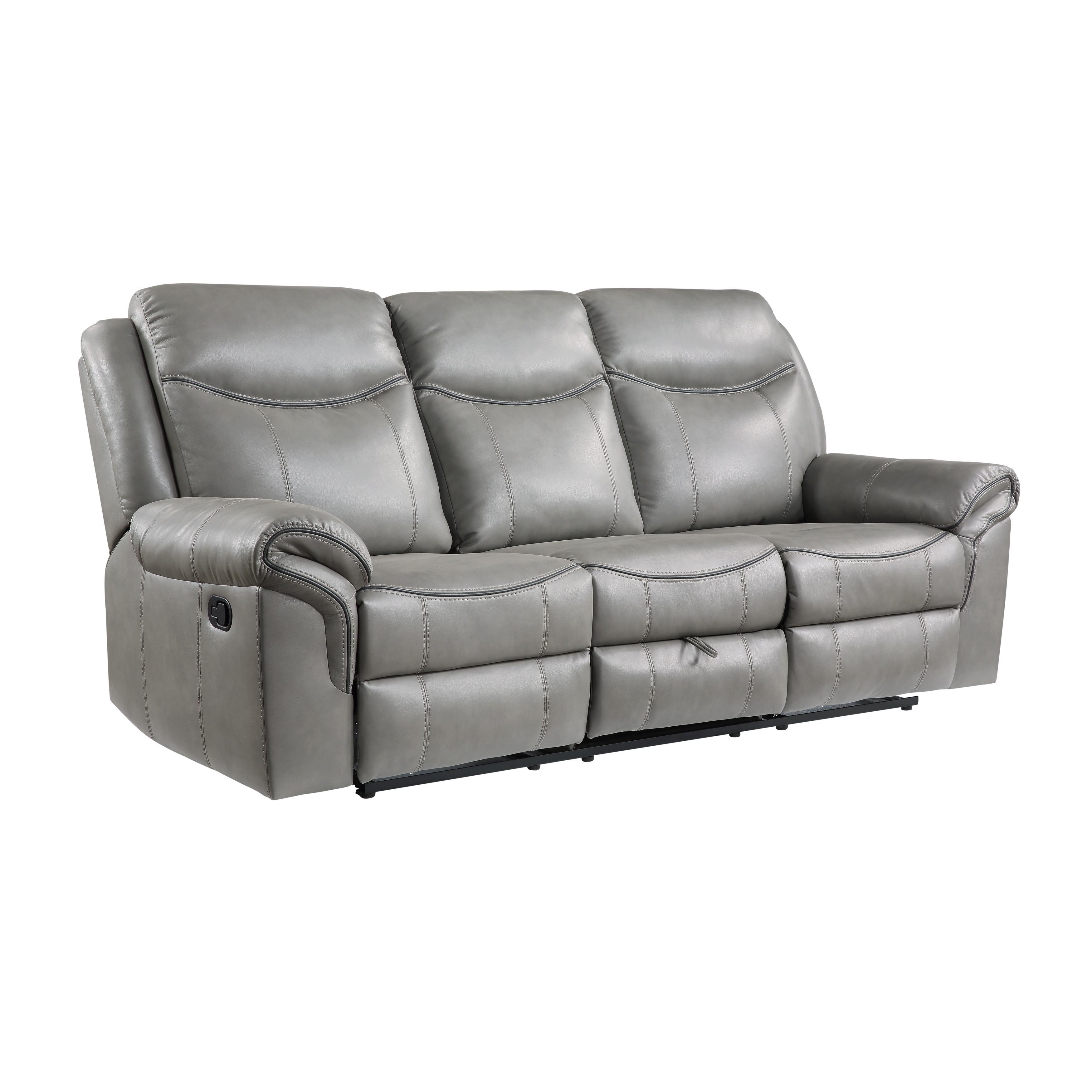 

    
Transitional Gray Faux Leather Reclining Sofa Homelegance 8206GRY-3 Aram
