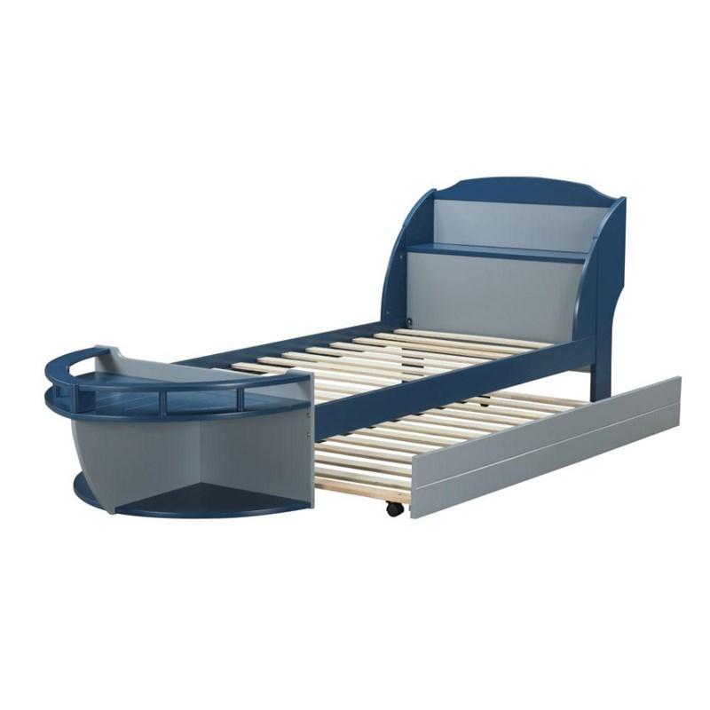 Transitional Twin Size Bed w/Trundle Neptune II 30620T-2pcs in Navy, Gray 
