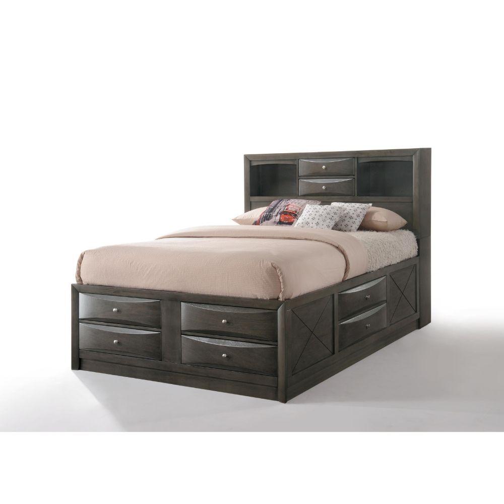 

    
Transitional Gray Oak Wood Queen Bed w/ Storage by Acme Ireland 22700Q
