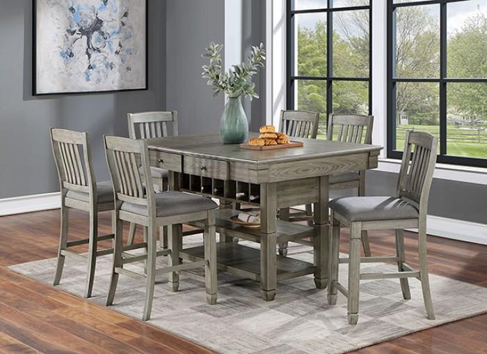Transitional Dining Room Set Anaya Counter Height Dining Room Set 7PCS CM3512GY-PT-7PCS CM3512GY-PT-7PCS in Light Gray, Gray Fabric
