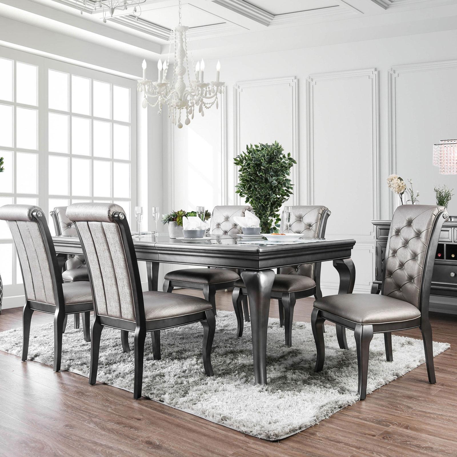 Transitional Dining Room Set CM3219GY-T-Set-9 Amina CM3219GY-T-9PC in Gray Leatherette