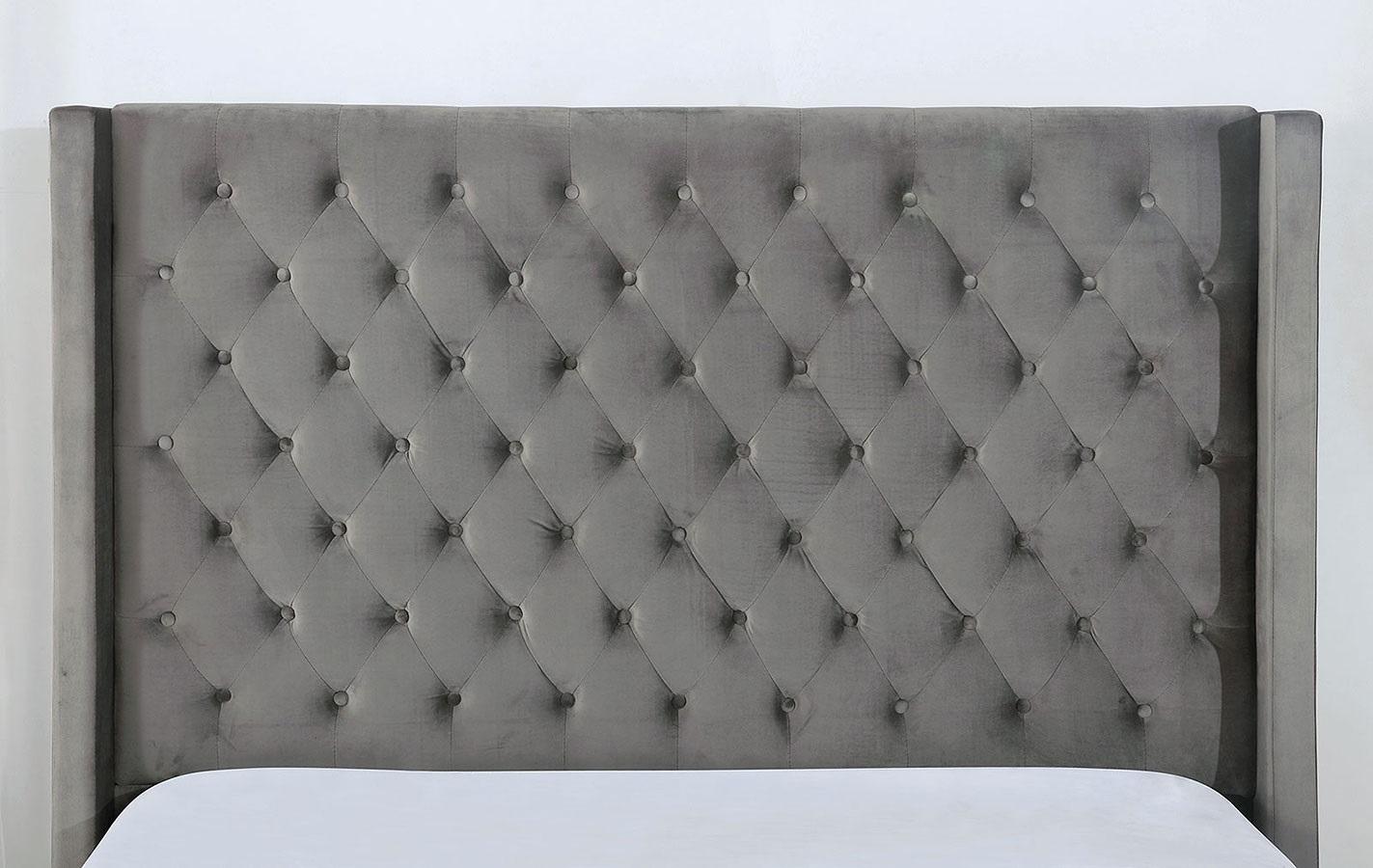 

                    
Furniture of America CM7141GY-EK Ryleigh Platform Bed Gray Velvet-like Fabric Purchase 
