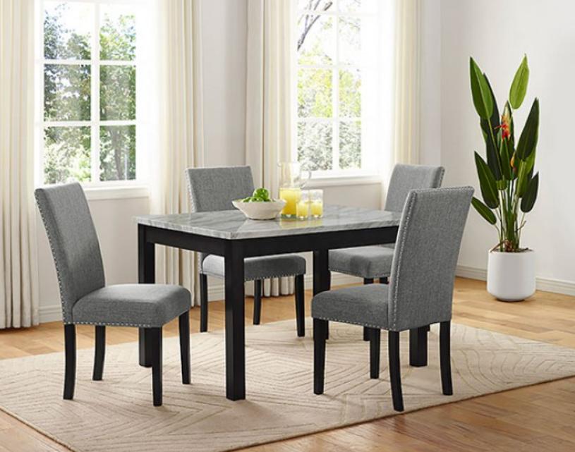 Transitional Dining Table Set ROSTOCK CM3182T-5PK CM3182T-5PK in Light Gray, Grayish Brown, White Faux Marble