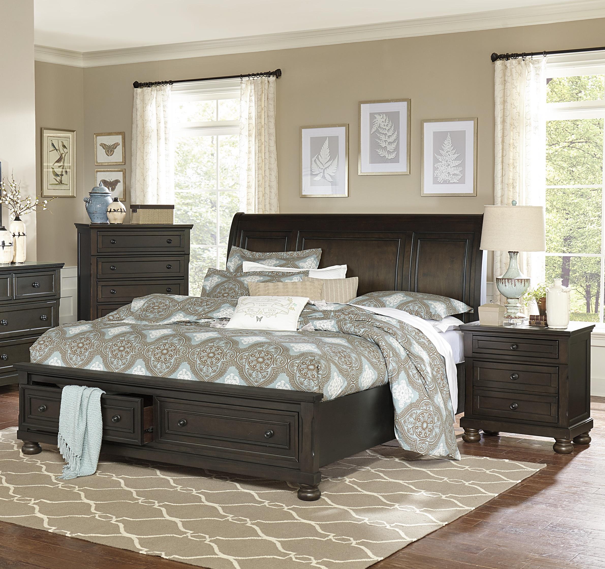 Transitional Bedroom Set 1718KGY-1CK-3PC Begonia 1718KGY-1CK-3PC in Grayish Brown 