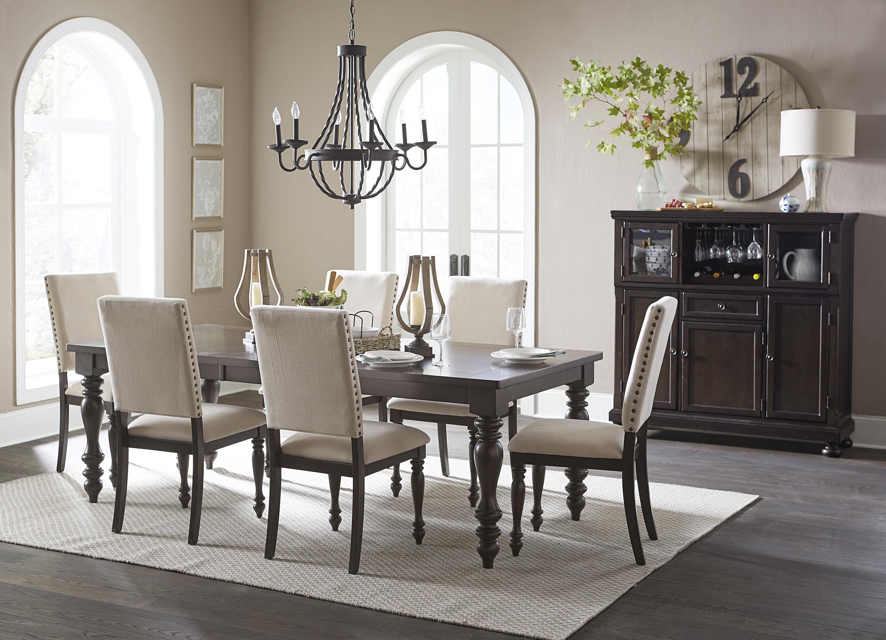Transitional Dining Room Set 1718GY-90*8PC Begonia 1718GY-90*8PC in Grayish Brown Fabric