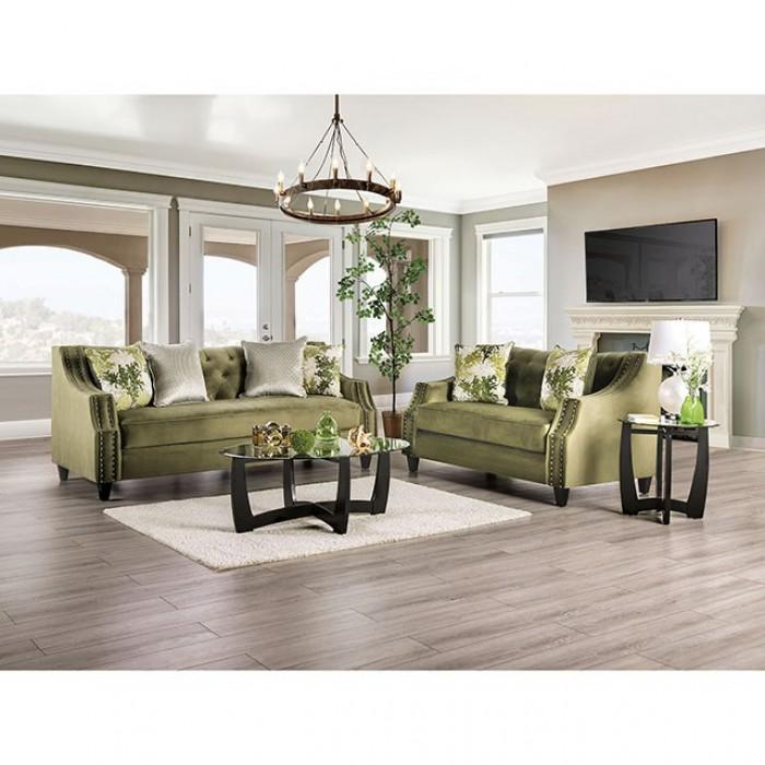 

    
 Order  Transitional Green Microfiber Sofa Furniture of America SM2684-SF Kaye

