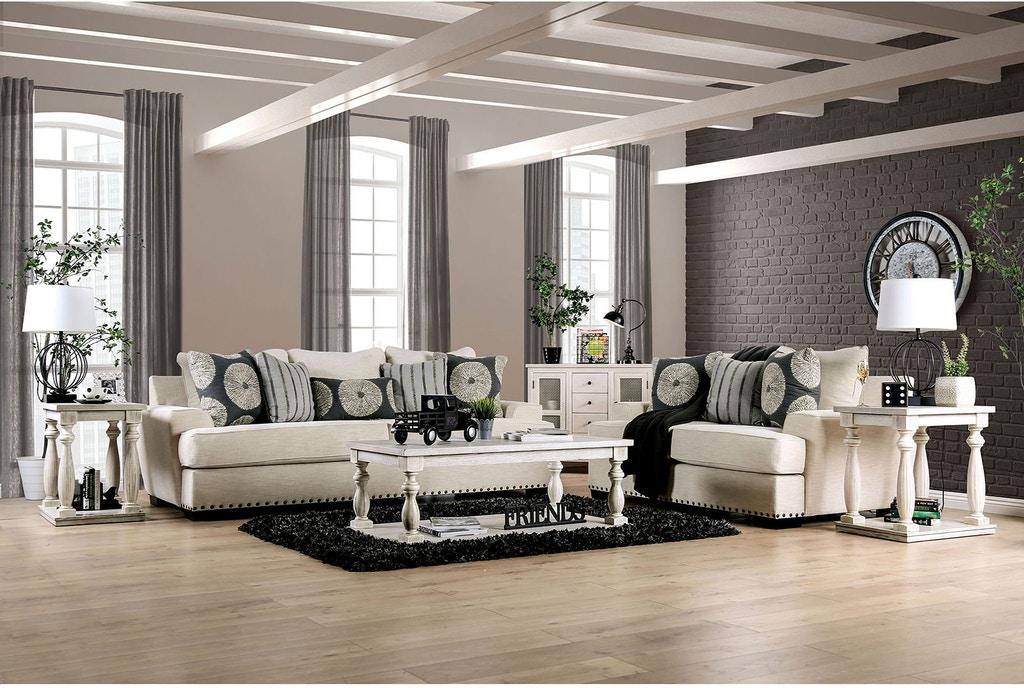 Transitional Sofa and Loveseat Set SM1283-2PC Germaine SM1283-2PC in Ivory Chenille
