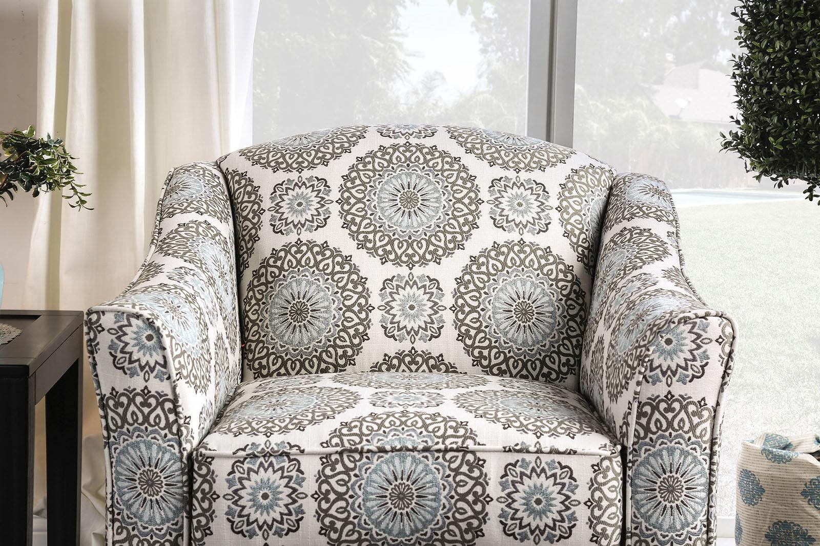 

    
Transitional Ivory Fabric Floral Arm Chair Furniture of America SM8141-CH-FL Misty
