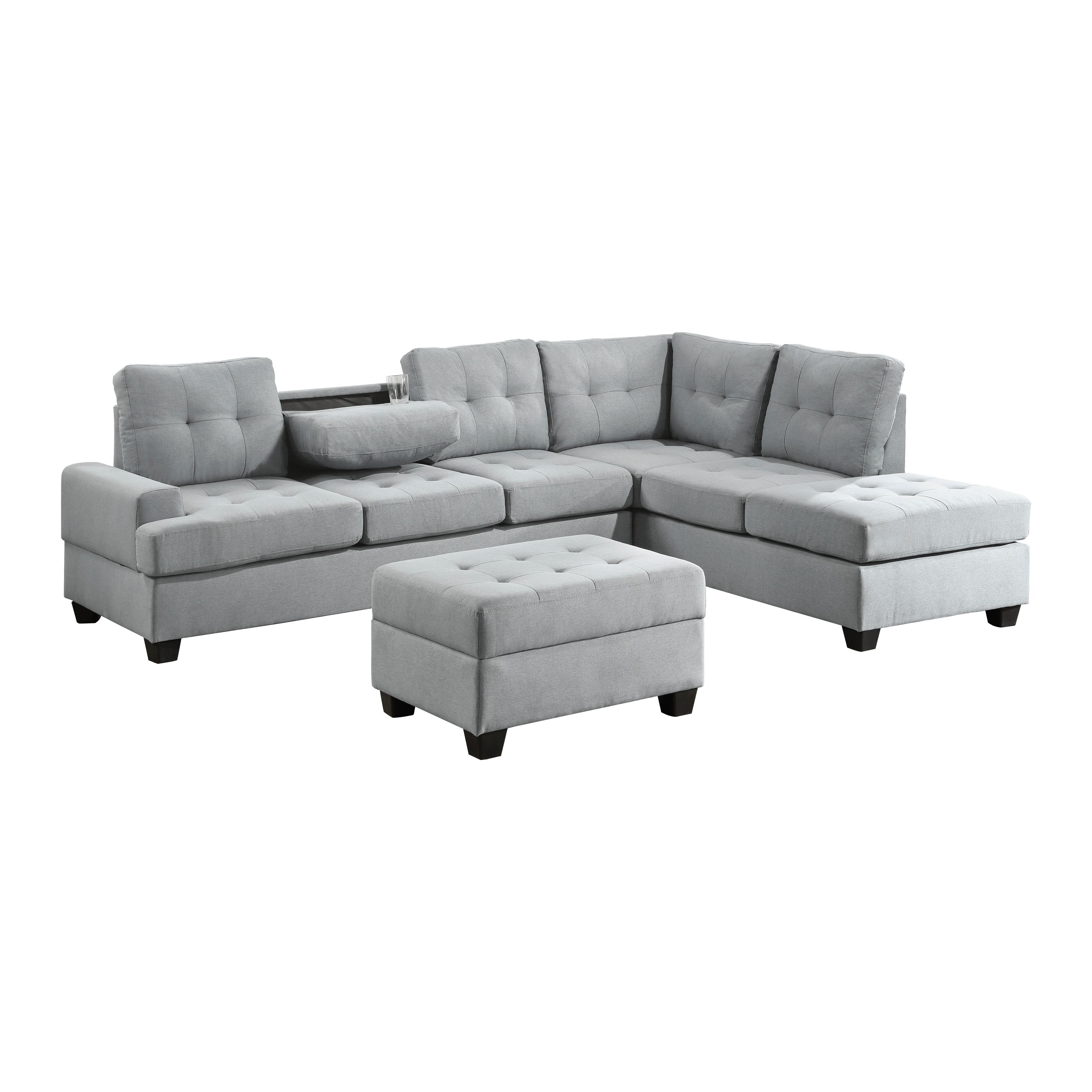 

    
Transitional Light Gray Textured Reversible 2-Piece Sectional w/Ottoman Homelegance 9367GY*SC Dunstan
