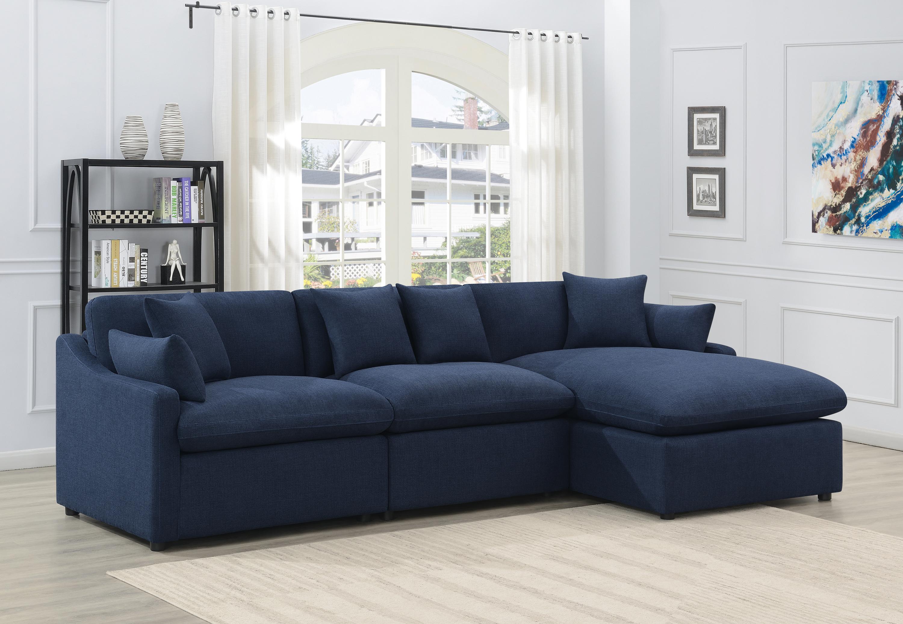 

    
Transitional Midnight Blue Linen-like Upholstery 3-Piece Power Sectional Coaster 651551P-S3 Destino
