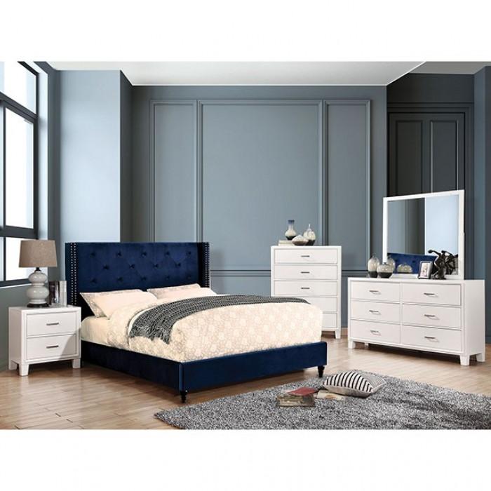 

    
Transitional Navy/White Solid Wood Queen Platform Bedroom Set 3PCS Furniture of America Anabelle CM7677NV-Q-3PCS
