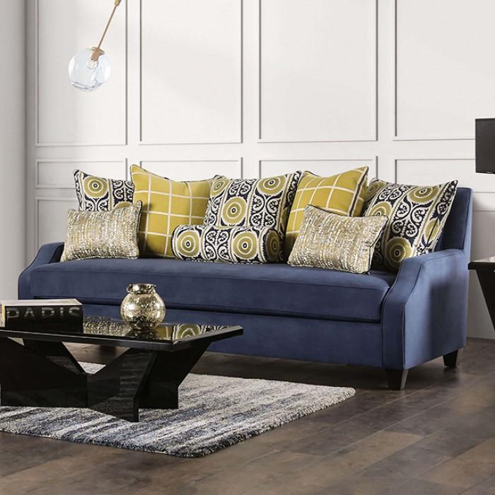 

    
Transitional Navy/Yellow Solid Wood Sofa Furniture of America West Brompton SM2274-SF-S
