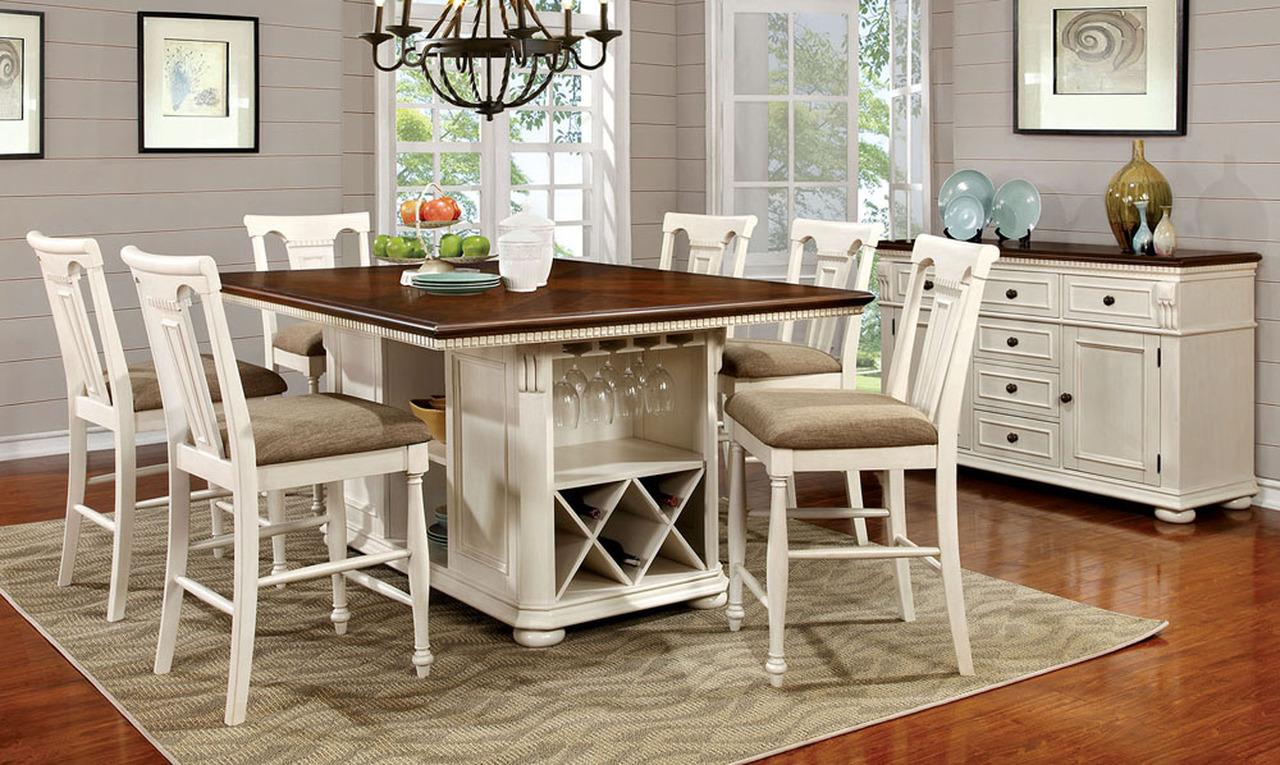 

    
Transitional Off-White & Cherry Solid Wood Counter Dining Set 10pcs Furniture of America Sabrina
